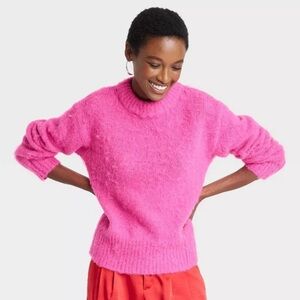 A New Day Crewneck Brushed Hot Pink Long Sleeve Pullover Sweater -M